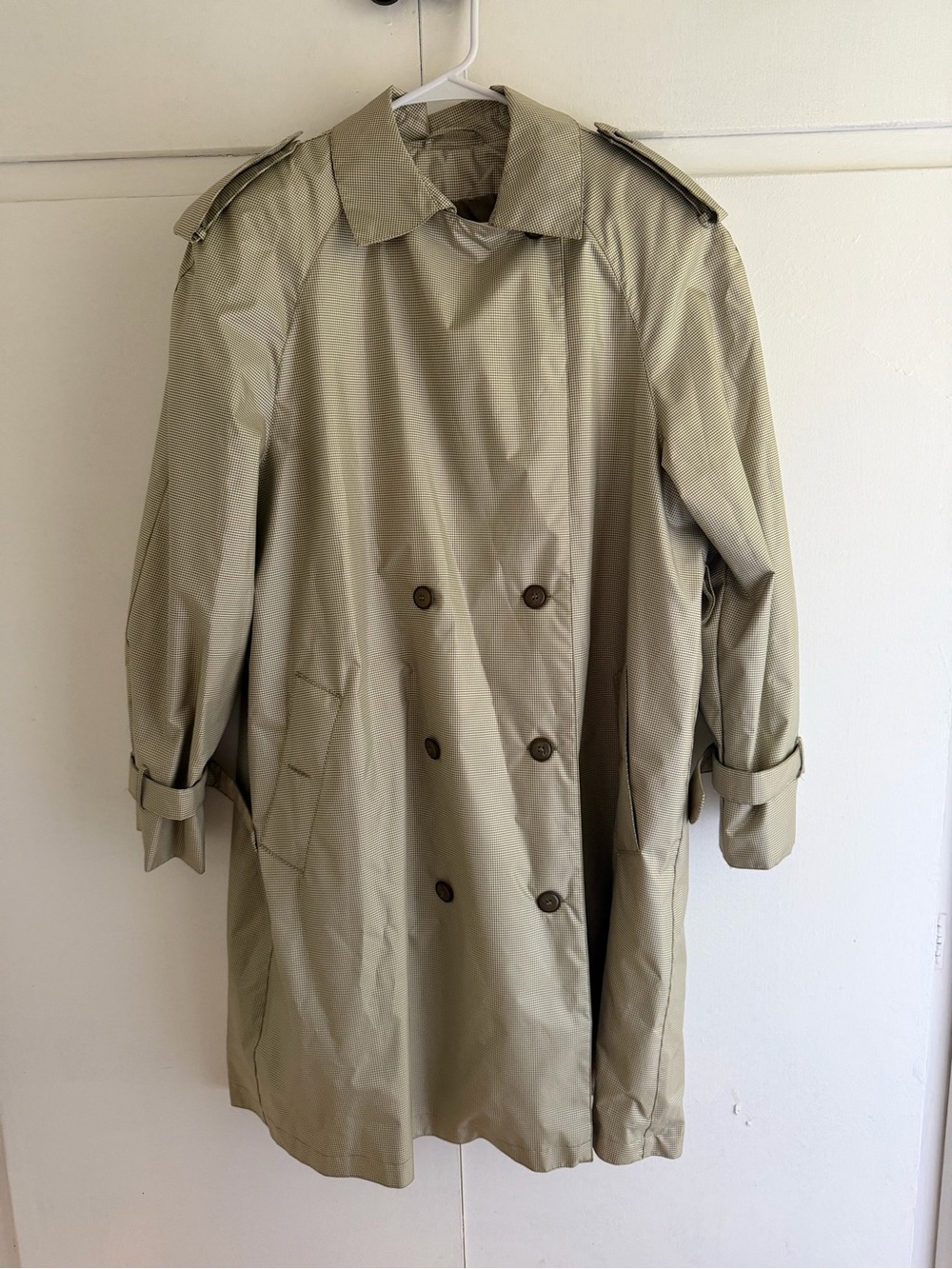 Vintage 80s 90s fleet street Olive gingham check trench rain coat Dana Skully